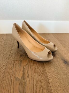 Classic Nude Patent Peep-Toe Pumps - Women's